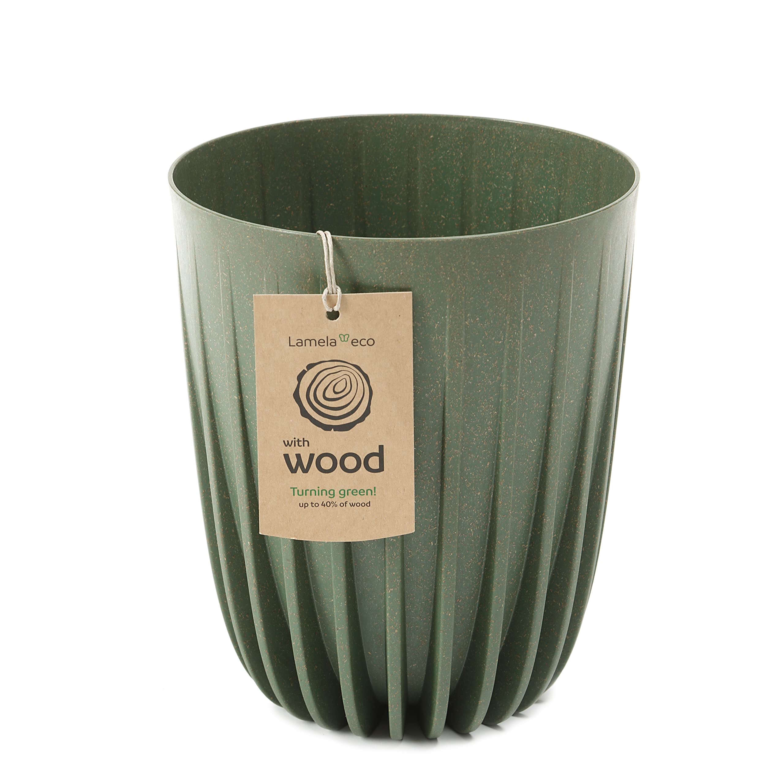 Lamela MIRA ECO with WOOD Flowerpot Herb Plant | New Season 2022 | Balcony Garden Container Bucket | 2in1 set Two parts with insert (Ø 14,5cm H 17,2cm, Forest Green)