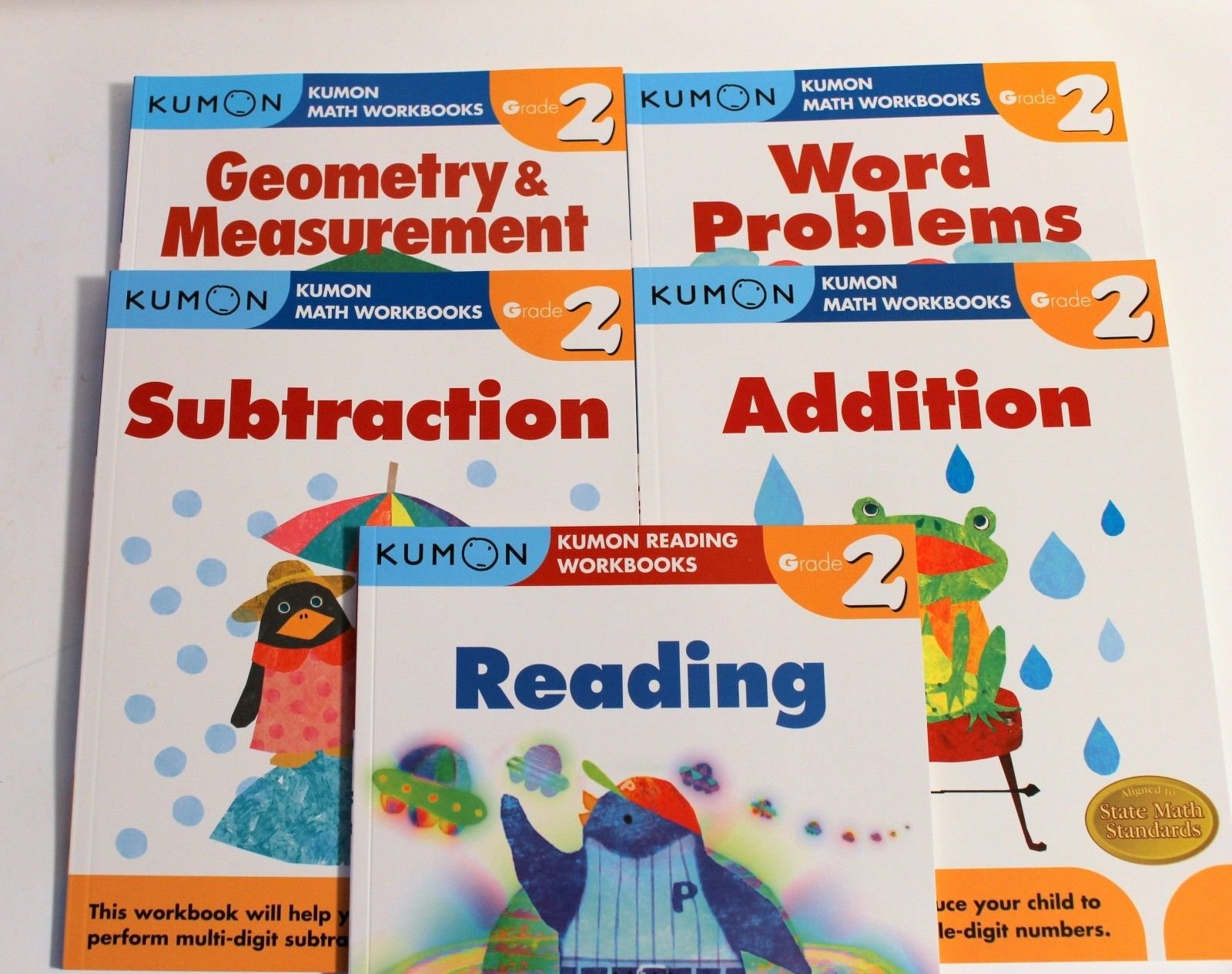Kumon Grade 2 Set (5 Books) : Addition, Subtraction, Geometry & Measurement, Word Problem and Reading