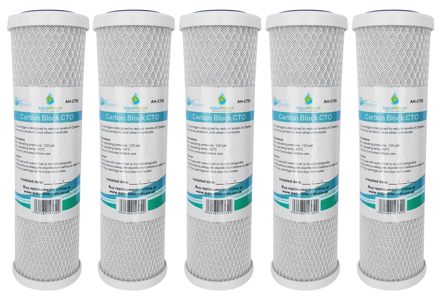 5X AH-CTO5 10" Coconut Carbon Block Water Filter Cartridges for Drinking Water Systems & Reverse Osmosis