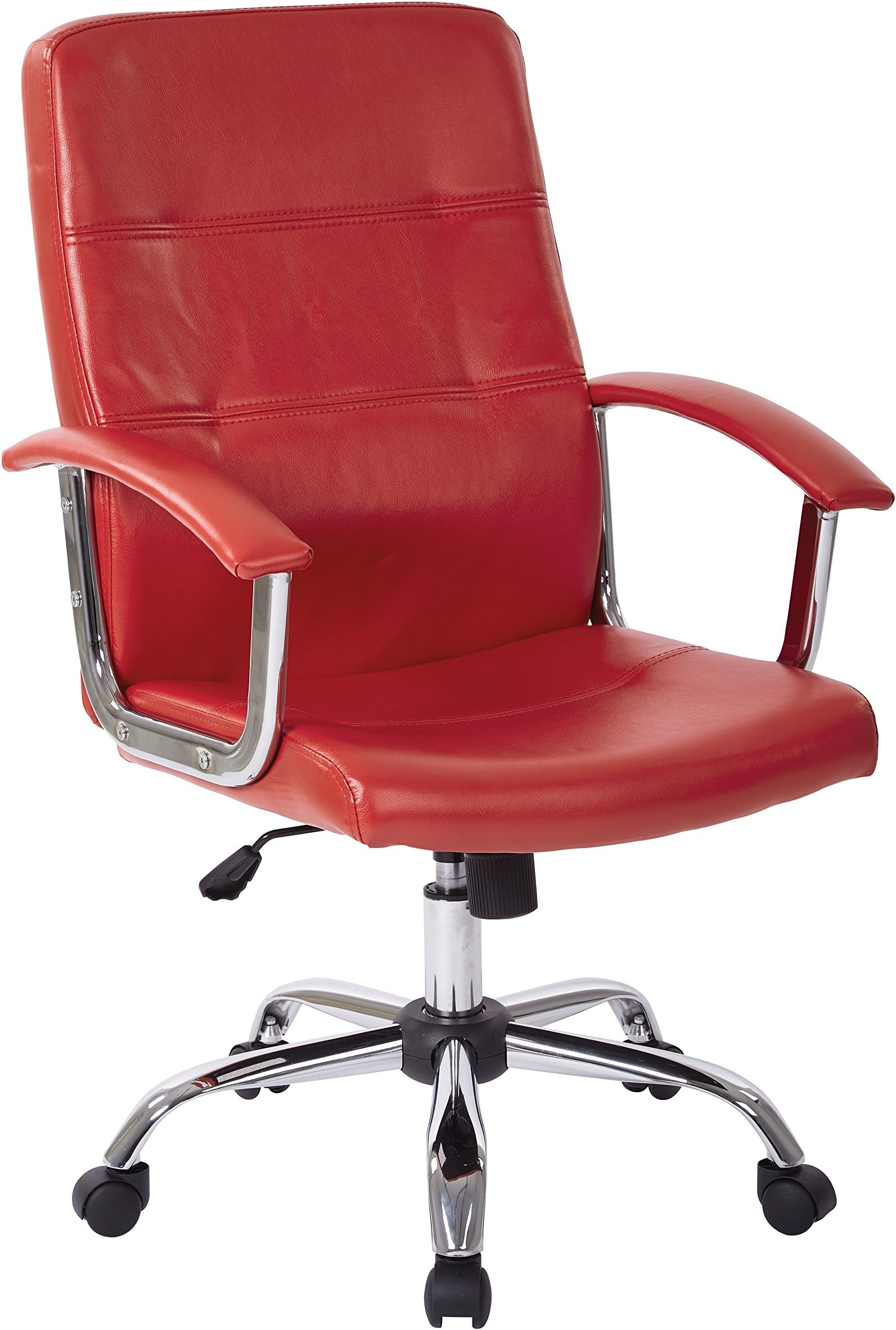 OSP Home Furnishings Malta Faux Leather Seat and Back Office Chair with Padded Arms and Chrome Accents, Red
