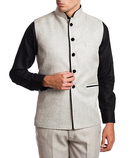 SYLAN Men's Jute Cotton Modi/Nehru Coat (Grey, Medium): Amazon.in 