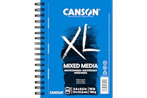 Canson XL Series Mix Paper Pad, Heavyweight, Fine Texture, Heavy Sizing for Wet or Dry Media, Side Wire Bound, 98 Pound, 5.5 x 8.5 in, 60 Sheets, 5.5"X8.5"