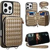 Keallce Case for iPhone 16 Pro Max 6.9'' Wallet Case, Crossbody Zipper Purse with RFID Blocking Card Slots Kickstand, Lanyard & Handstrap Flip Leather Cover for iPhone 16 Pro Max, Gold