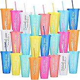 Dandat 24 Pcs Employee Appreciation Gifts Bulk Coworkers Tumbler Cup Staff Thank You Supplies 24 oz Tumbler with Lid and Straw Plastic Tumblers Coworker Team Office (Neon Colors)