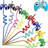 24 Pack Video Game Party Favors Game Controller Drinking Straws,Video Game Straws Reusable Plastic Straws,Boys Gamer Birthday Party Supplies Gifts for Kids,Game On Party Supplies
