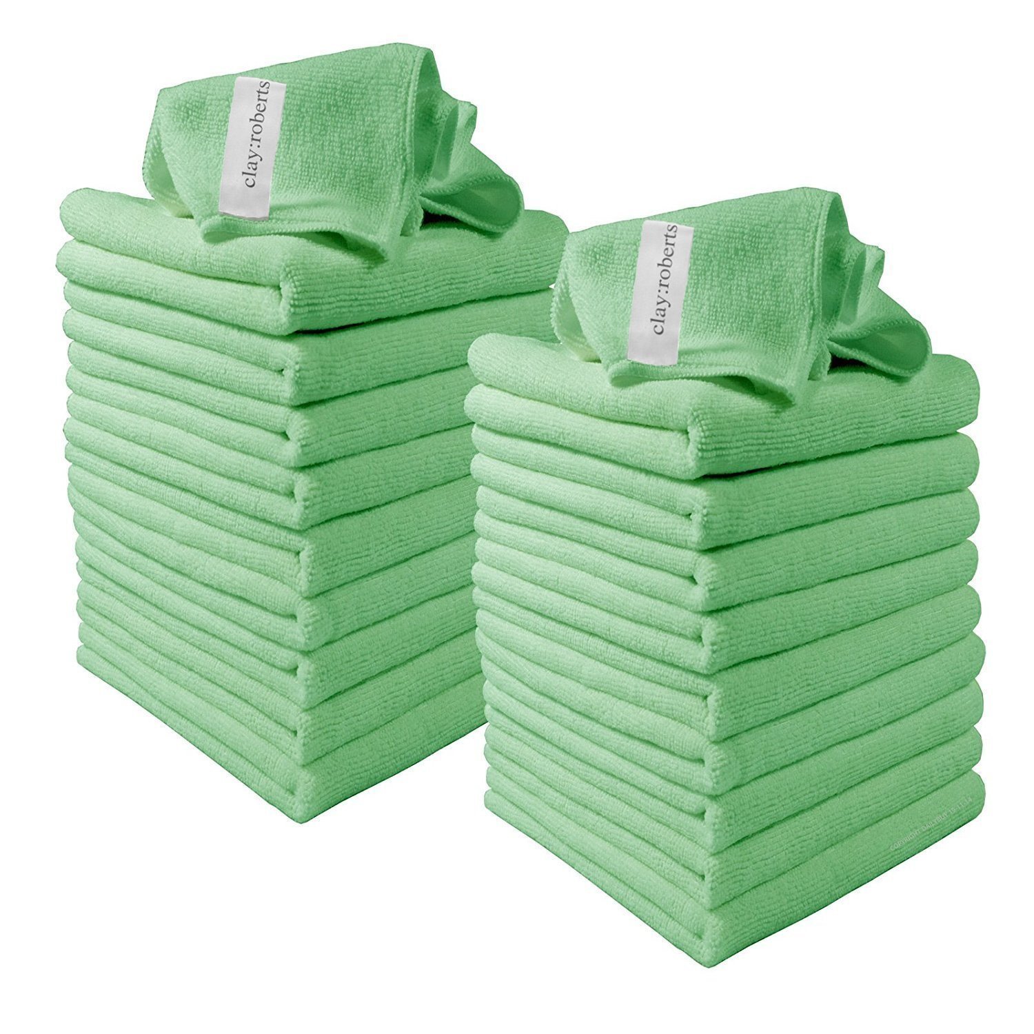 Clay Roberts Microfibre Cleaning Cloths, 40cm x 30cm - Pack of 20, Green Cloths, Machine Washable, Polishing, Waxing & Dusting Cloth, Lint-Free, Kitchen Towel, Car Cleaning, Microfiber