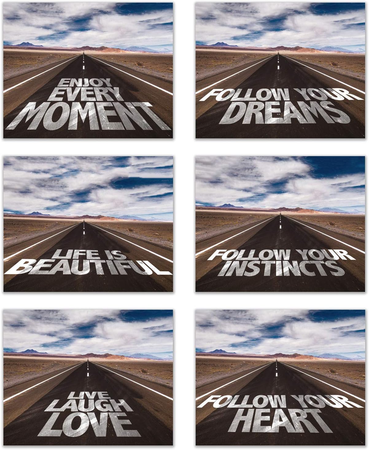 Travel through Life with these Inspirational Signs: Life Thoughts and Motivation: Set of 6 (8"x10" unframed) Poster Prints Wall Decor - Life Lessons and Motivation