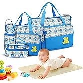 5 PCS Diaper Bags Tote Set for Boy Girls Mom, Large Capacity Baby Bag Multifunctional Maternity Bag for Travel Changing
