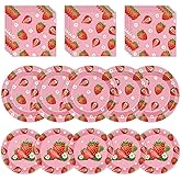40 Pcs Strawberry Plates and Napkins Sets, Strawberries Dinner Dessert Paper Plates Summer Berry Napkins Tableware Kit for Fruit Strawberry Party Birthday Decorations Supplies Table Decor, Serve 20