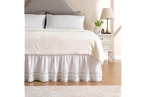 MIYE Jupe de lit à volants en dentelle, volants élastiques avec ceintures réglables, chute de 38,1 cm, facile à enfiler, hous