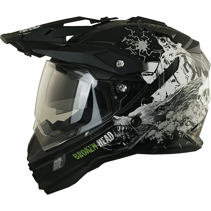 Enduro Helm mit Sonnenblende Broken Head Fullgas Viking matt schwarz - Cross Helm - MX Helm - Quad Helm (S 55-56 cm)