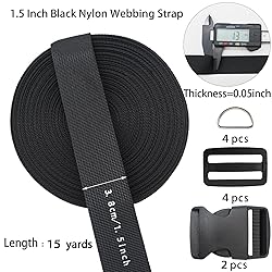 ZHFMILY 1 1/2 inch Black Nylon Webbing Strap with