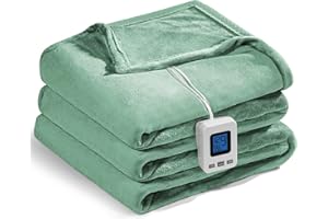Shodu Heated Blanket,Fast Heating&Over-Heat Protect Electric Blanket,Dual Controller,ETL Certification,9 Heat Settings 1-12 Hours Auto Off (Light Green, Twin 84''×62'')
