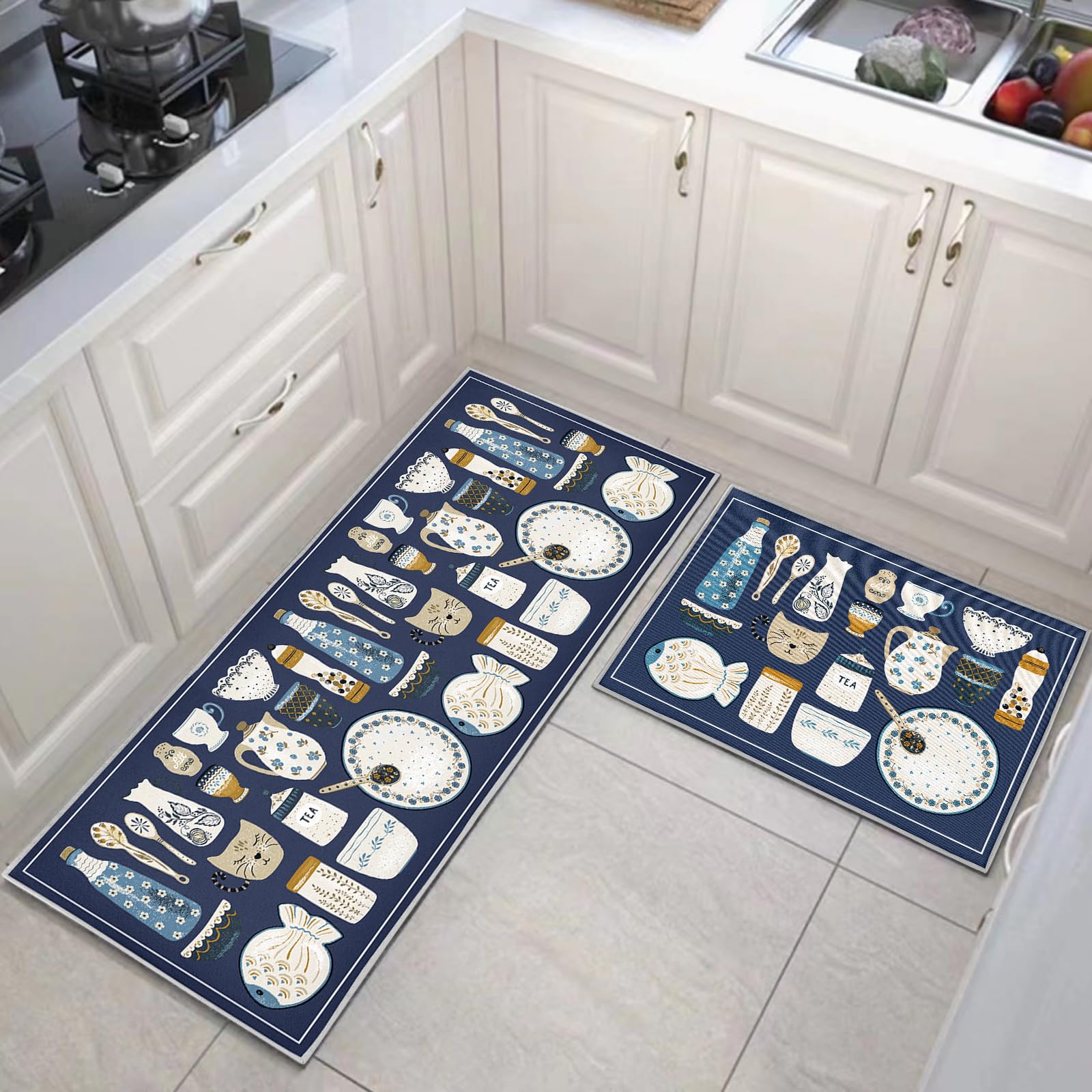 JEFFEL Kitchen Mat Sets Non-slip Durable Kitchen Floor Rug, 2 Pieces Washable Kitchen Mats runner rugs For Kitchen,Laundry,Bedroom (M, 40 x 120 cm (Runner))