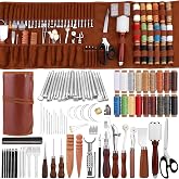 TLKKUE Leather Working Tool Leatherworking Tool Kit for Carving Punching | Custom Storage Bag, Sewing Stamping, Essential Supplies for DIY Leather Crafts