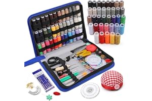TLKKUE Leather Sewing Kit, Upholstery Repair Sewing Kit Leather Stitching Kit with Heavy Duty Sewing Thread Needles Scissors Sewing Awl for Sofa Shoes Seat Carpet Canvas Repair and Sewing