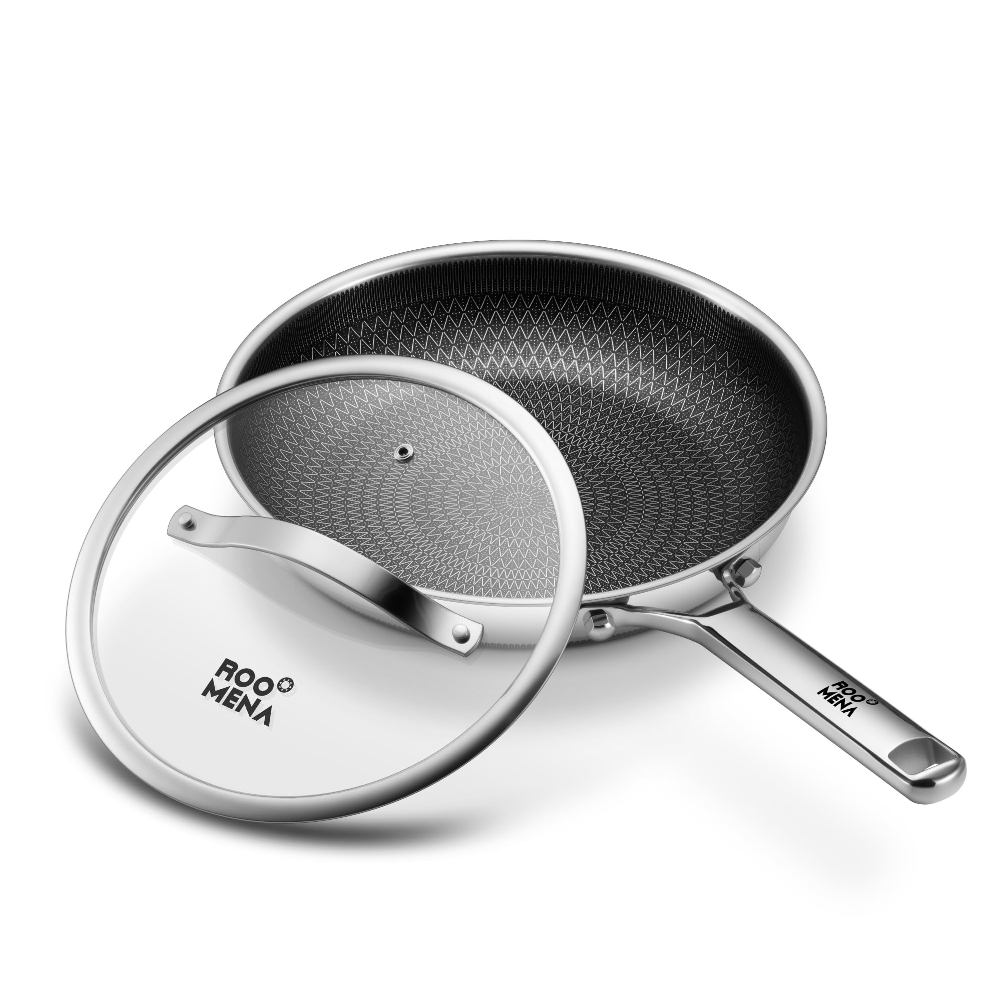 Photo 1 of Non Stick Frying Pans Hybrid Ceramic With Lid, 11.5 Inch Tri-Ply Stainless Steel Skillet, Non-Toxic, PFAS/PFOA/PTFE Free, Metal Utensil Safe, Dishwasher & Oven Safe