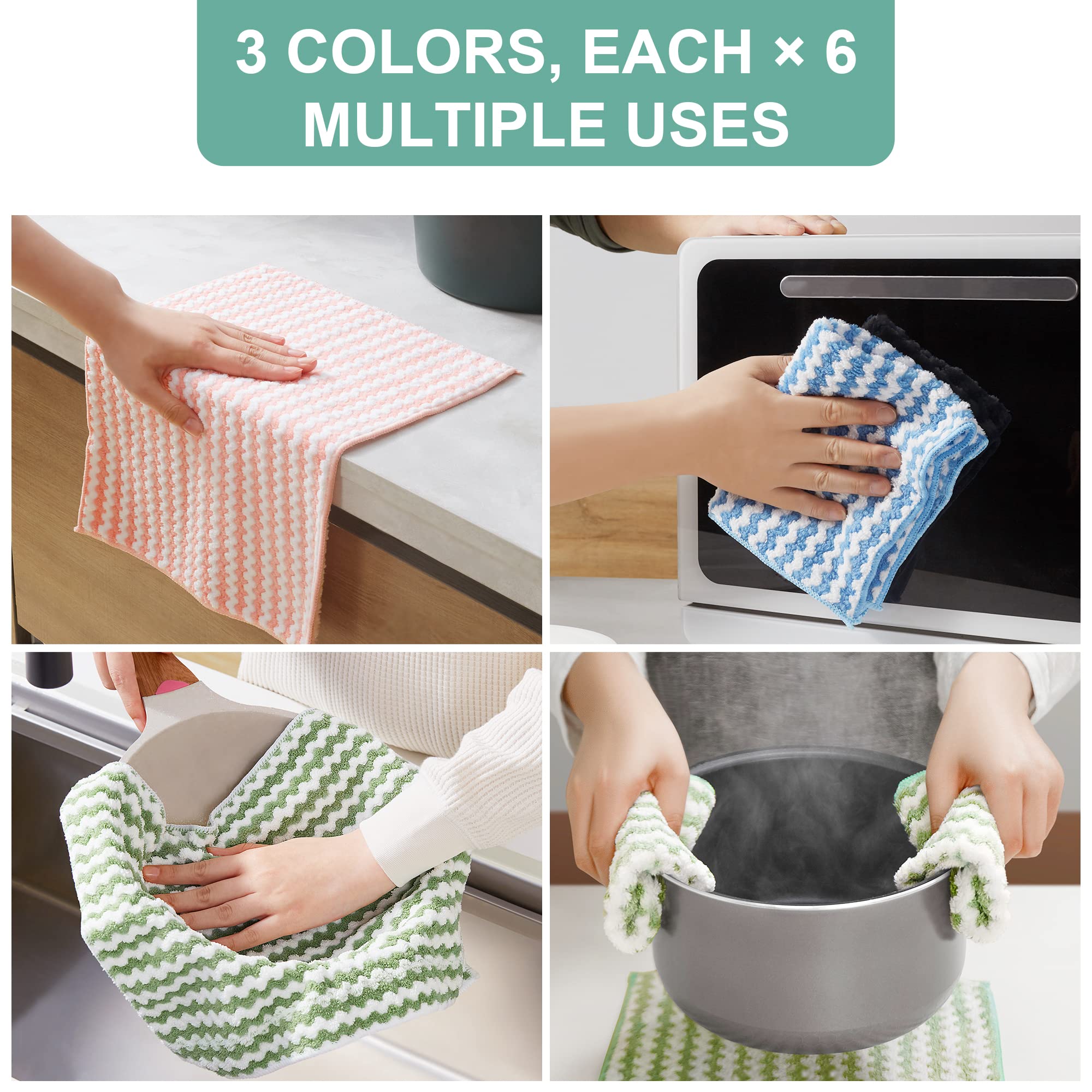 JOYMOOP 18 Pack Microfiber Cleaning Cloth, Kitchen Towels for Dish Drying Washing, Absorbent Streak Free Lint Free Rags for Cleaning, Reusable and Washable Towels - 10