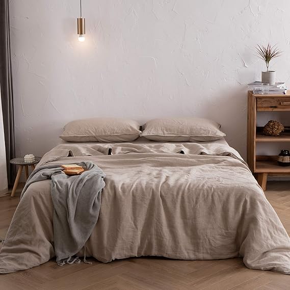 ATLINIA Linen Duvet Cover Set 3 Pcs, Washed Natural European Flax Solid