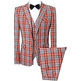 MOGU Mens Three Piece Slim Fit Plaid Suit Blazer Jacket+Vest+Pants