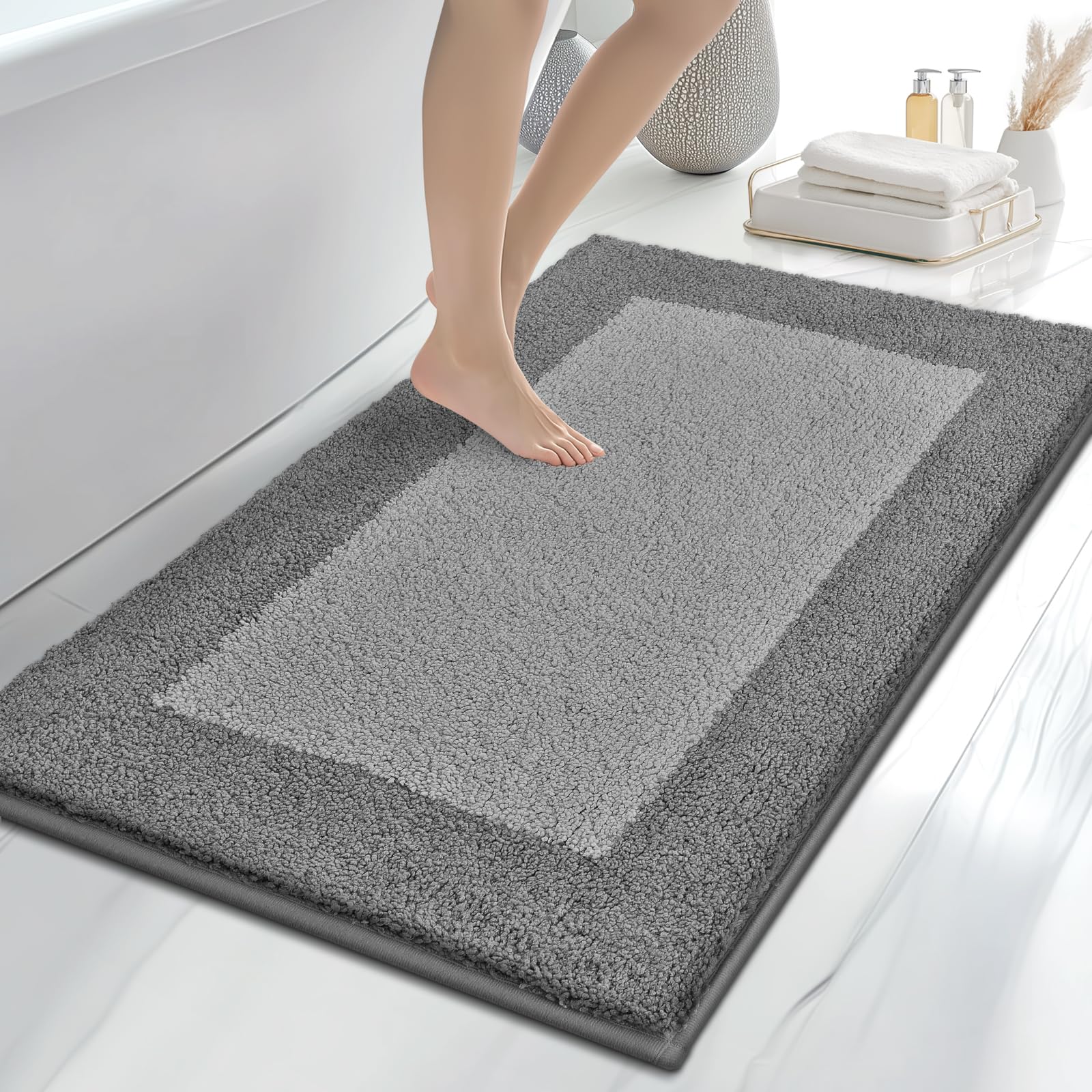 Photo 1 of anllugs Bathroom Rugs 30" x 46", Non-Slip Extra Soft Absorbent Bath Rugs, Machine Washable Quick Dry Bath Mats for Bathroom Floor, Shower, Bathtub and Sink, Grey & Dark Grey