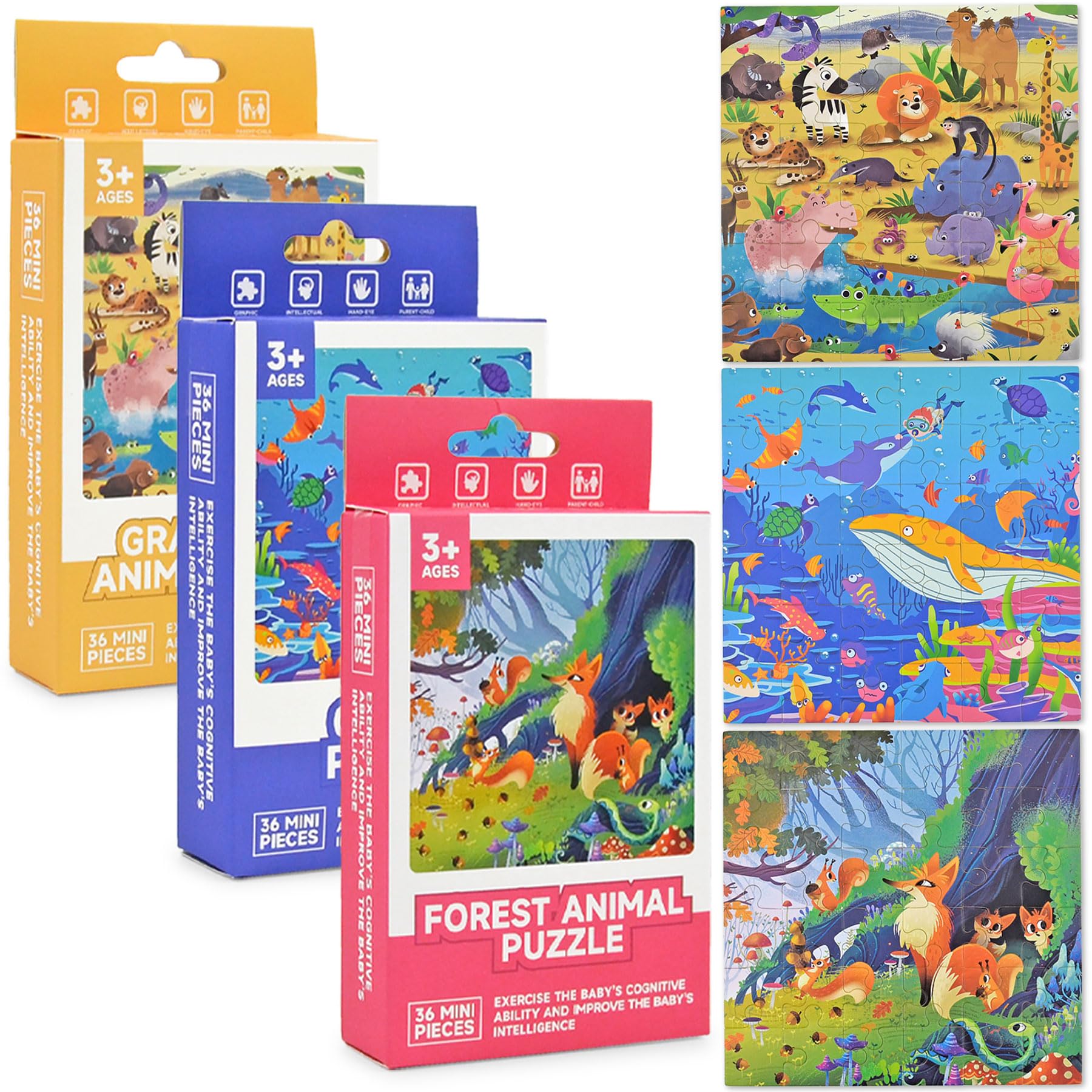 Photo 1 of Vileafy Mini Puzzles for Kids, 3-Pack Animal Travel Puzzles for Boys and Girls, Small Puzzles for Airplane, Car Trips, Birthday Goodie Bag Stuffers, Preschool Educational Puzzle Gift