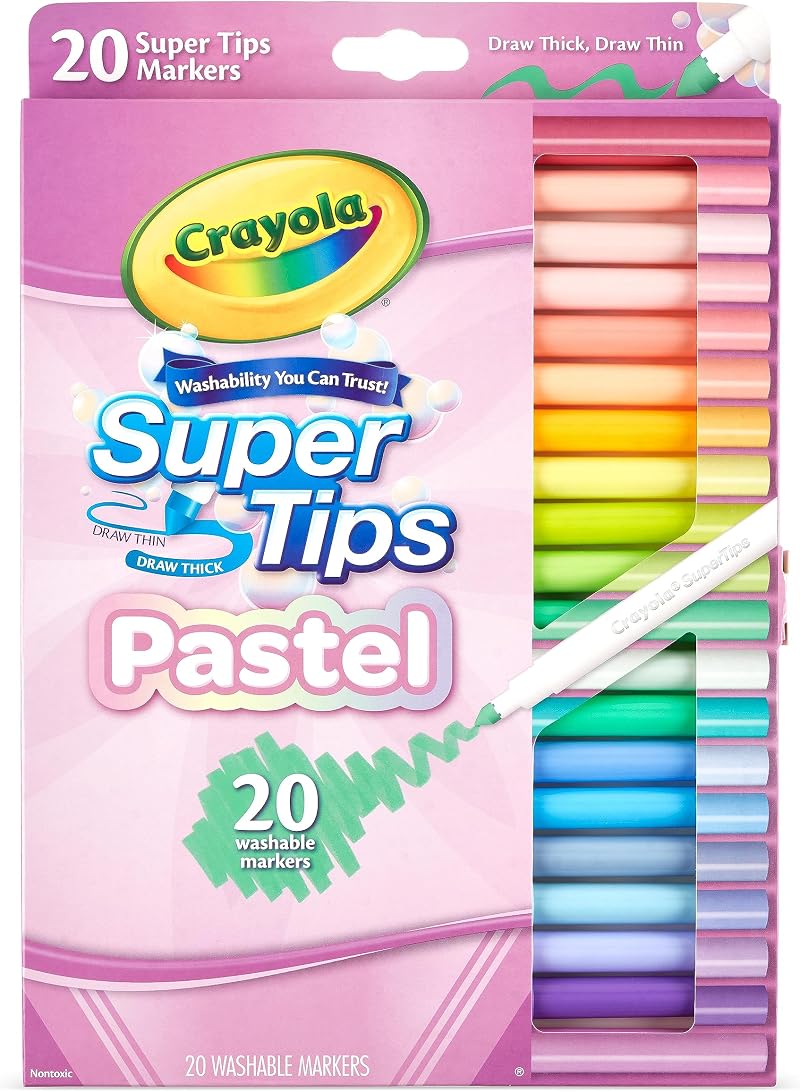 CRAYOLA Pastel SuperTips Washable Markers 20 Pack Assorted Felt Tip