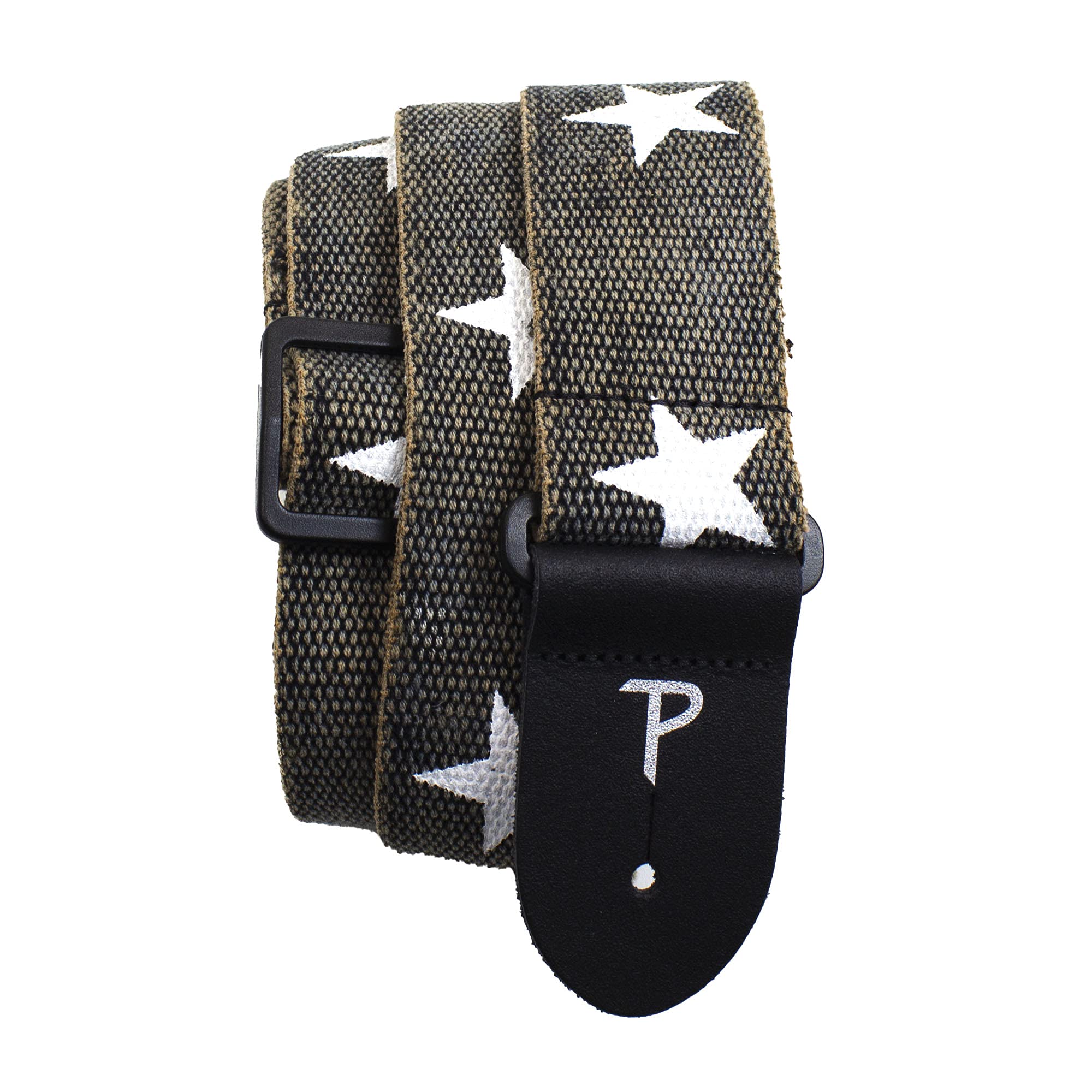 Perri’s Leathers Ltd. - Guitar Strap - Cotton - Deluxe - Distressed - White Stars - Grey - Adjustable - For Acoustic/Bass/Electric Guitars - Made in Canada (BCT-6528)