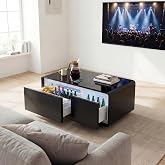 Smart Coffee Table with 93L Fridge Drawers, 15W Wireless Charging, Speaker | Quiet 36dB Dual-Zone Refrigeration with Blue Music-Reactive Light, 3 USB Ports &amp; No Assembly Required