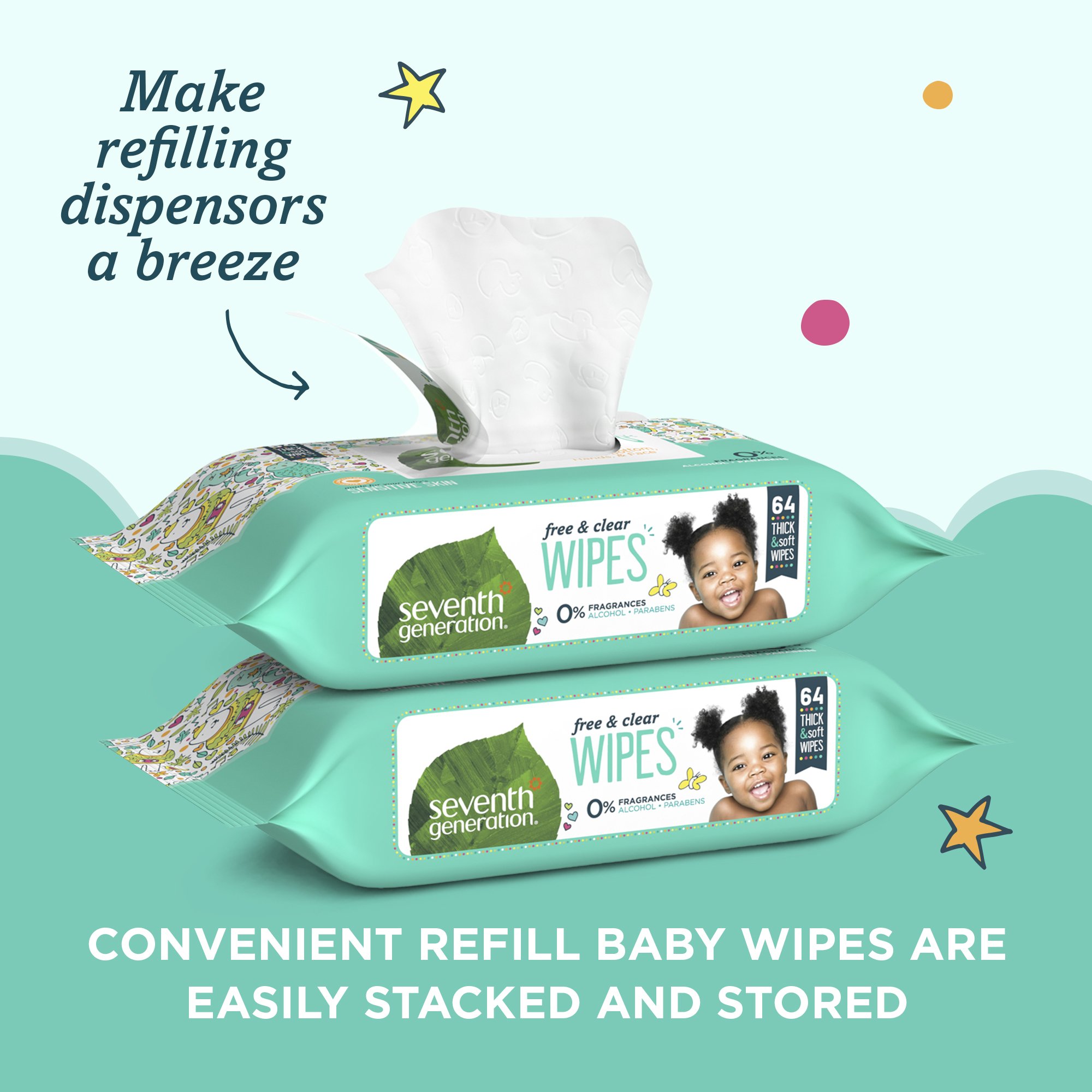Seventh Generation Thick Strong Free and Clear Baby Wipes Refill, Pack