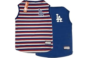 Pets First MLB Los Angeles Dodgers Reversible T-Shirt,Small for Dogs & Cats.with The Team Logo Comes with 2 Designs,Stripe Te