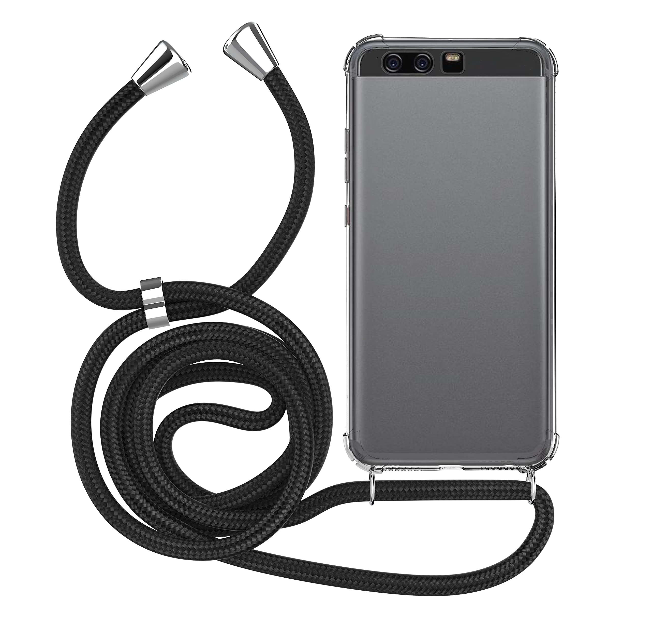 MyGadget Case with Lanyard for Huawei P10 Plus - Silicone Phone Cover with Crossbody Neck Holder - Cord Strap Carrier Protection with Rope in Black