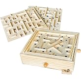 Sterling Games Wooden Labyrinth with 3 Swappable Boards &ndash; Classic Maze Game with 60, 36, and 25 Waypoints &ndash; Wooden Tilt Puzzle with Knob Control and 3 Steel Marbles for Kids Age 6+