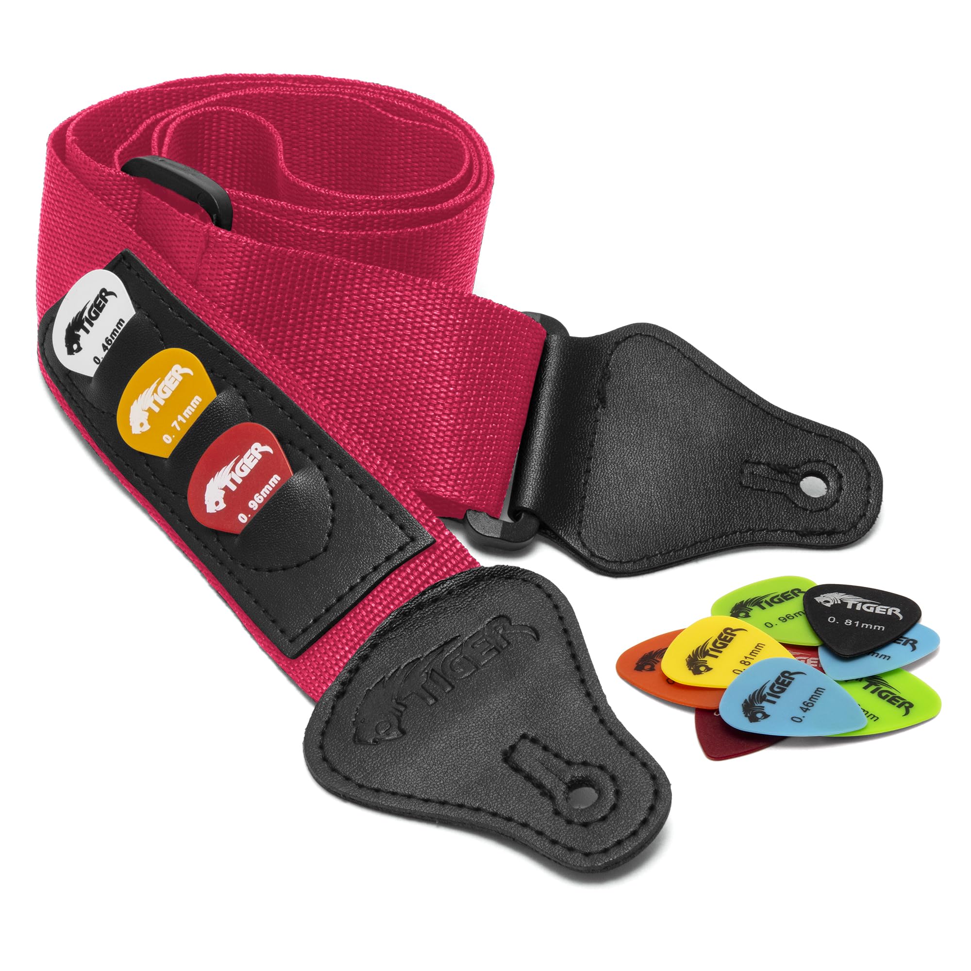 Tiger STPK-PK Guitar Strap - with 12 Free Picks - Pink