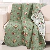 Cozy Line Home Fashions Vintage Floral Quilted Throw 100% Cotton Reversible All Season Throw (Blossom)