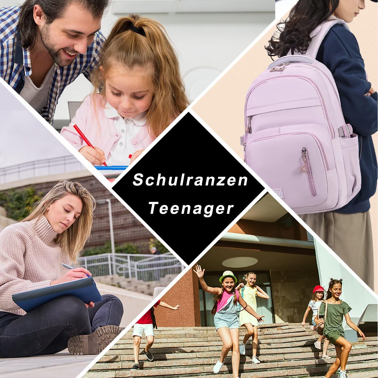 Clufar Schulrucksack Teenager Jungen Schwarz Leicht Schulranzen Jungen 5 Klasse Wasserdicht Multi-Tasche Schultasche Mädchen Laptop Rucksack Schule Schoolbag Komfortabel Backpack Black 6