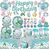 cocomigo 201 Pieces Ocean Party Decorations, All-in-One Sea Turtle Birthday Party Pack, Includes Banner, Plates, Tablecloth, Cake Toppers, Balloons, Under the Sea Decorations for 25 Guests