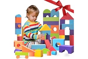 CRAFTY HAPPITOYS Set of 34 Large Foam Blocks for Toddlers - Stacking Soft Blocks for Kids with Shapes & Colors Learning - Construction Building Preschool Toys - Soft Toy for Daycare Toddlers 3-5 & Above
