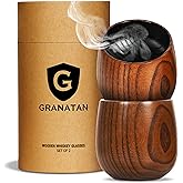 Granatan Charred Wood Whiskey Tumbler (Set of 2), 10oz Rustic Handcrafted Drinking Glasses for Bourbon Tasting & Old Fashioned Cocktails, Unique Men’s Gift