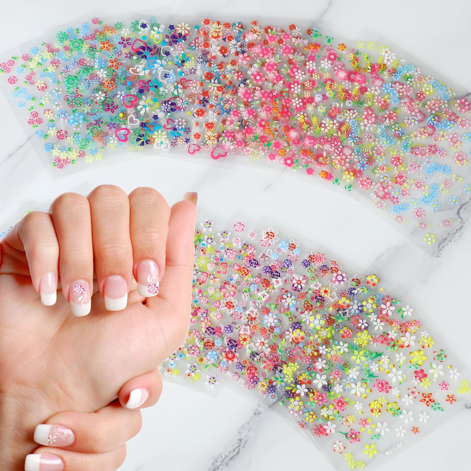 Photo 1 of 30 Sheets 3D Daisy Flower Nail Stickers - Self Adhesive Nail Art Decals for Women & Girls, Colorful Spring Summer Nail Designs, Manicure Accessories