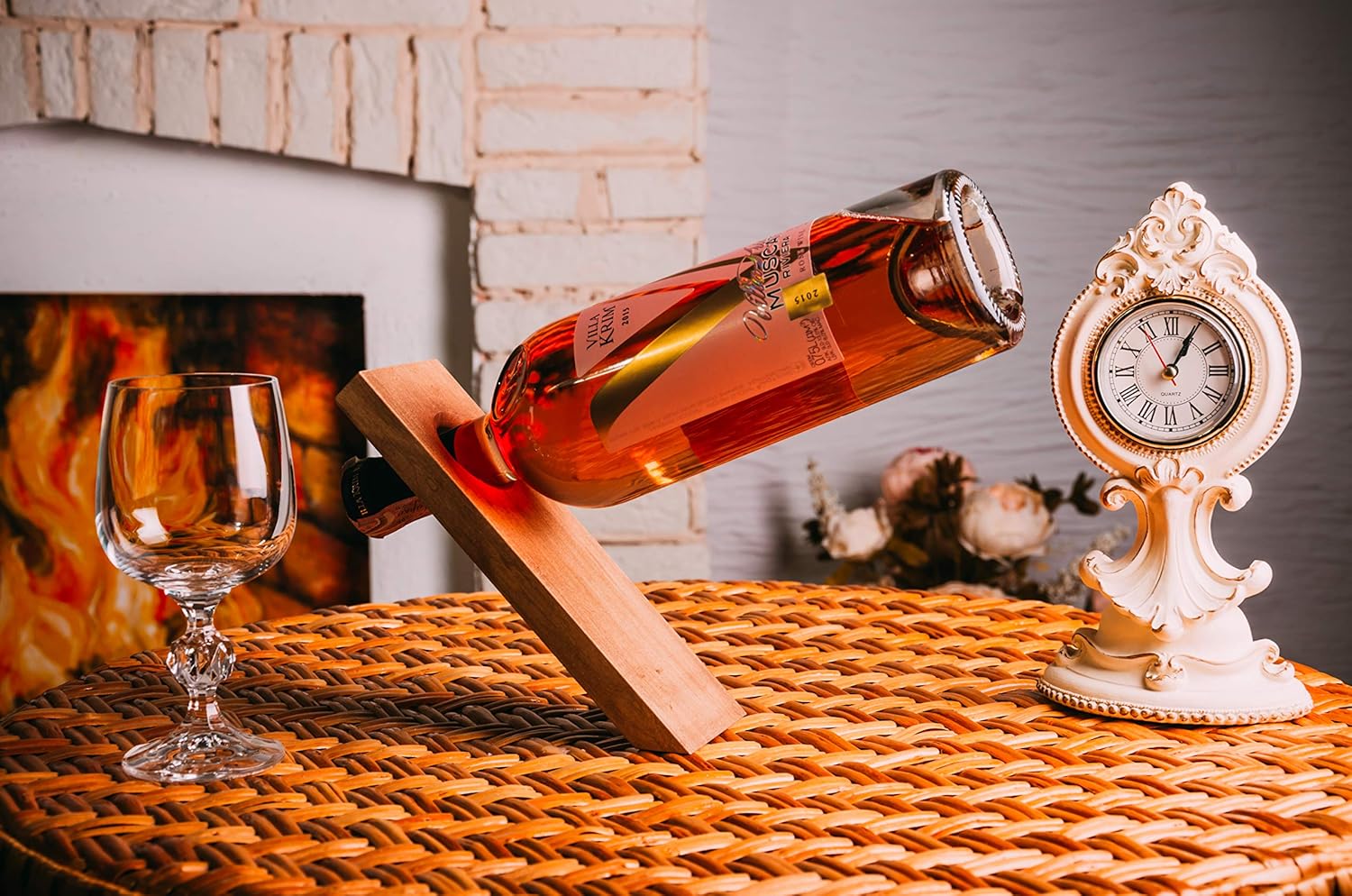 Gravity Defying Wine Bottle Stand Free Standing Rack Balancing Pine