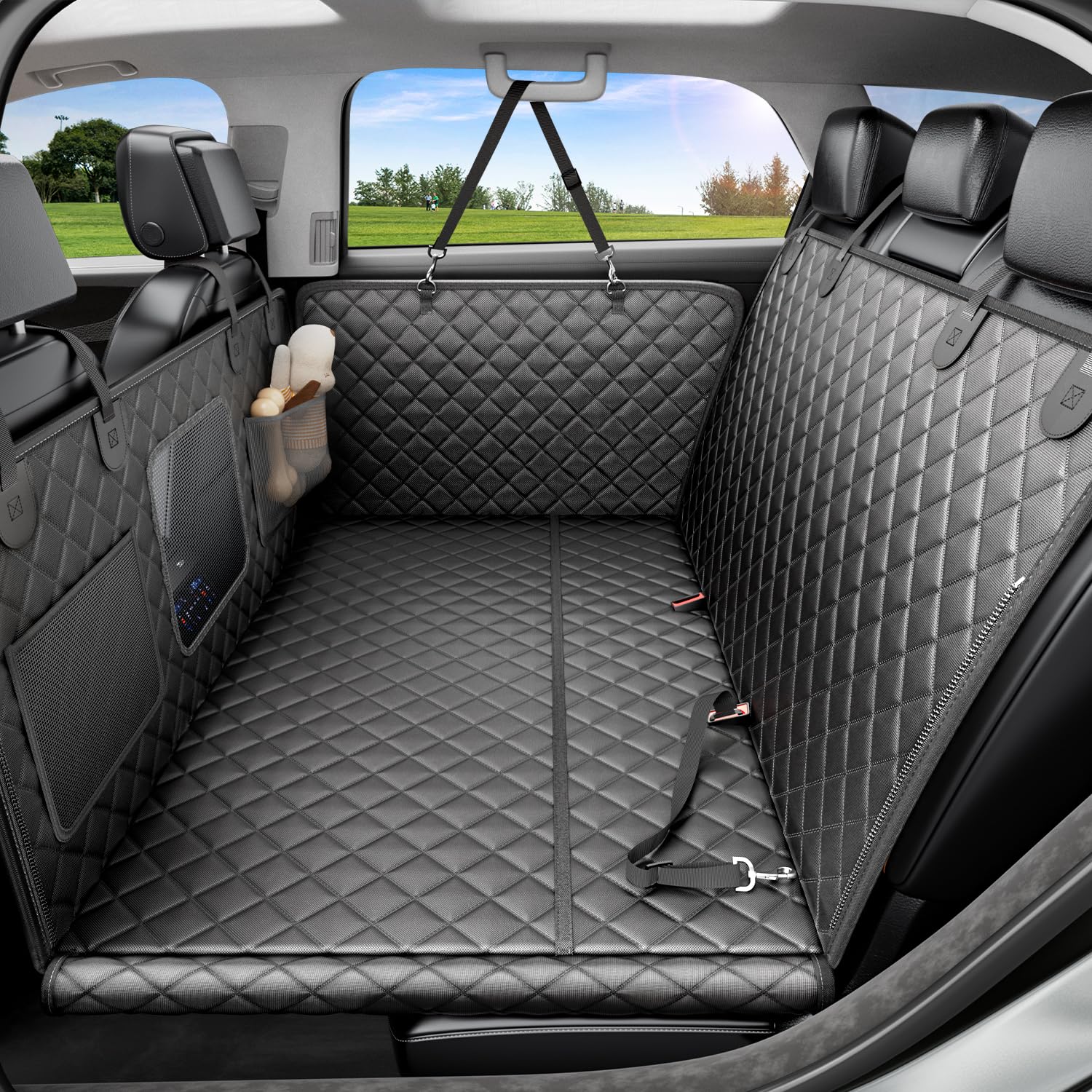 Photo 1 of REEVAA Dog Car Seat Cover for Back Seat, Hard Bottom Dog Hammock, Pet Bed Extender for 2-4 Large/Medium Dogs, Waterproof Seat Protector, Universal L Size Fits for SUV Medium Truck, Black