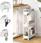 SOLEJAZZ 3-Tier Slim Storage Trolley Cart with 6 Hooks White Plastic view 3