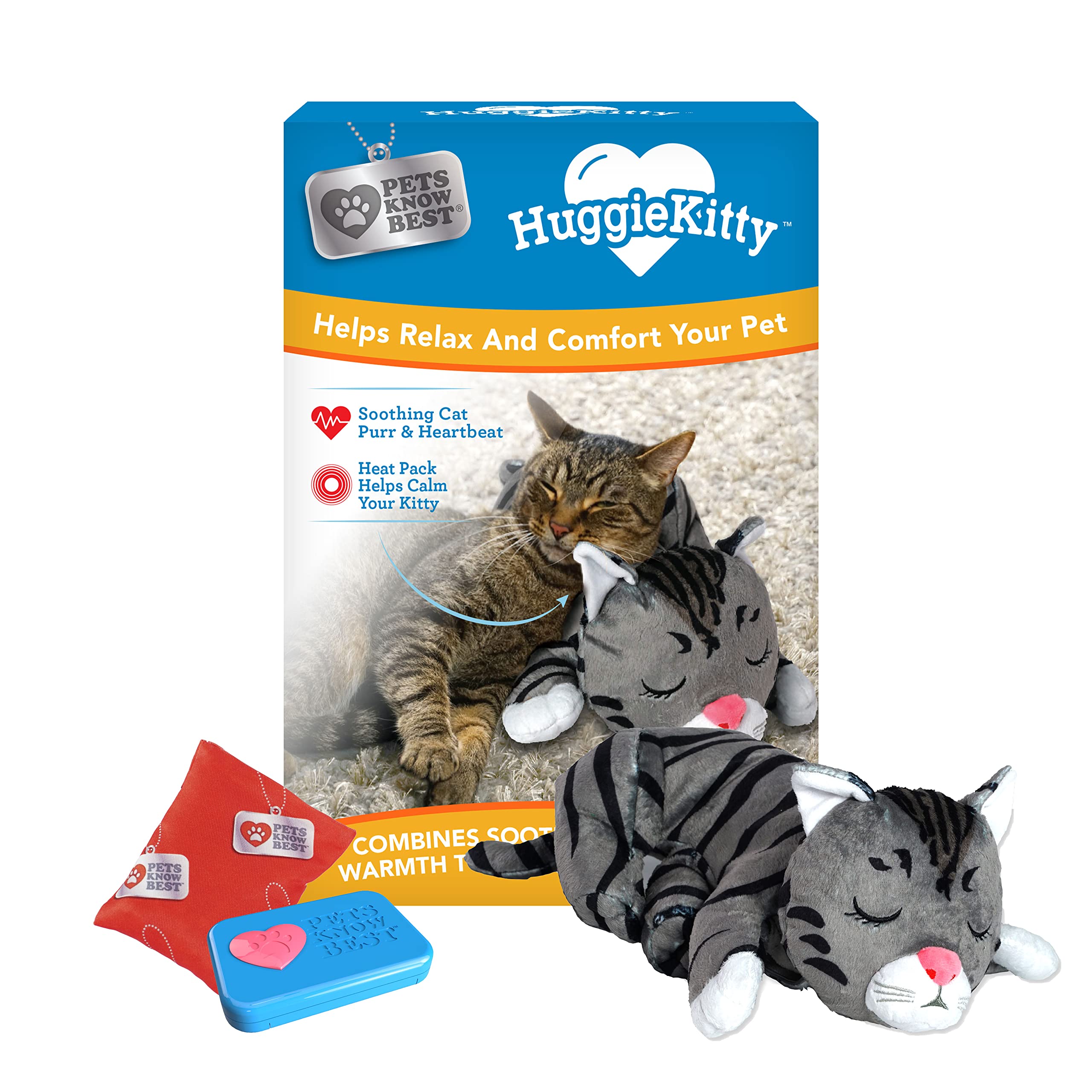 Photo 1 of Pets Know Best HuggieKitty | Comfort Purring Companion with Heartbeat Sleep Aide for Cats & Kittens, Heating for Calming Relief, Carrier & Behavioral Training Essential, Breeds, Grey