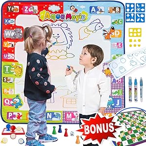 Aqua Magic Mat Drawing Mat Toddler Doodle Board + Gift – Snakes & Ladders Board Game - Water Toy Kids Large Size Painting Writing Color Doodle Drawing Mat Educational Toys Age 3 4 5 6 7 8 9 + Year Old