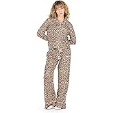 Forever 21 womens Pj Set - Button Down Shirt and Drawstring Pants With Piping and Aop