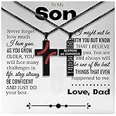 Someki To My Son Necklace Baseball Cross Necklace for Men Stainless Steel Cross Pendant Chain Inspirational Bible Verse Religious Gift