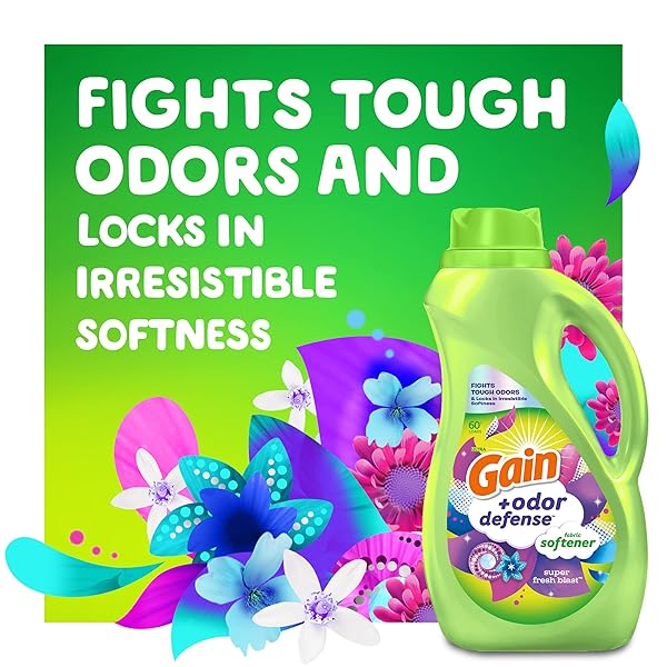 GAIN ODOR DEFENSE LIQUID FABRIC SOFTENER, SUPER FRESH BLAST SCENT, 140 FL OZ, 190 LOADS, 2 IN 1 FRESHNESS PLUS ODOR PROTECTION