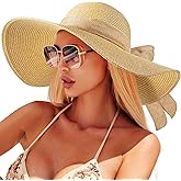 Beach Sun Hats for Women,Wide Brim Straw Hat Floppy Packable UPF 50+ UV Protection with for Summer