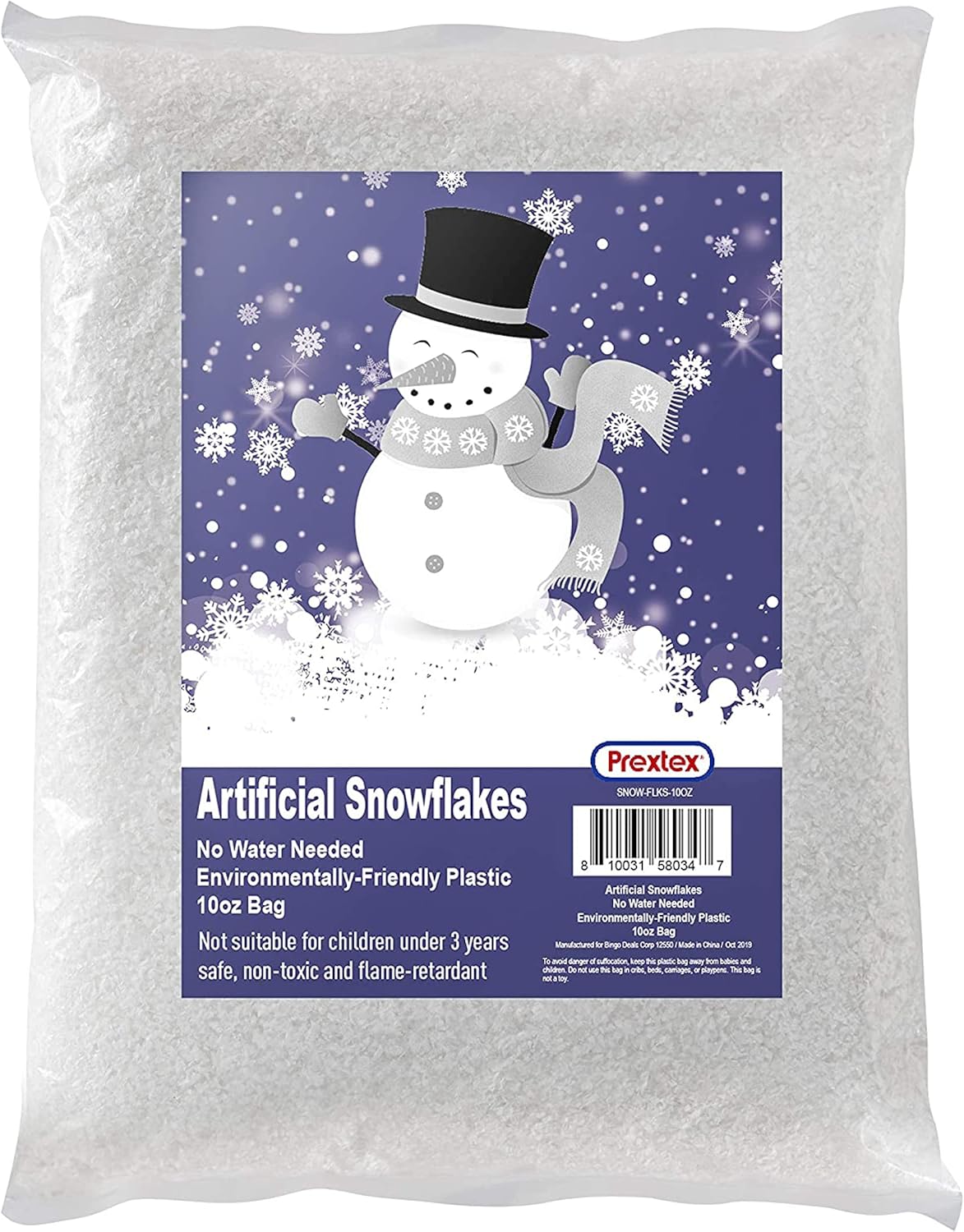 Artificial Snow - Prextex Artificial Instant Snow 10 Ounces Fake Snow Decoration for Winter Displays, Christmas Village - Artificial Snow for Holiday Décor, Flocked Christmas Trees Snowflakes, Christmas Snow Crafts